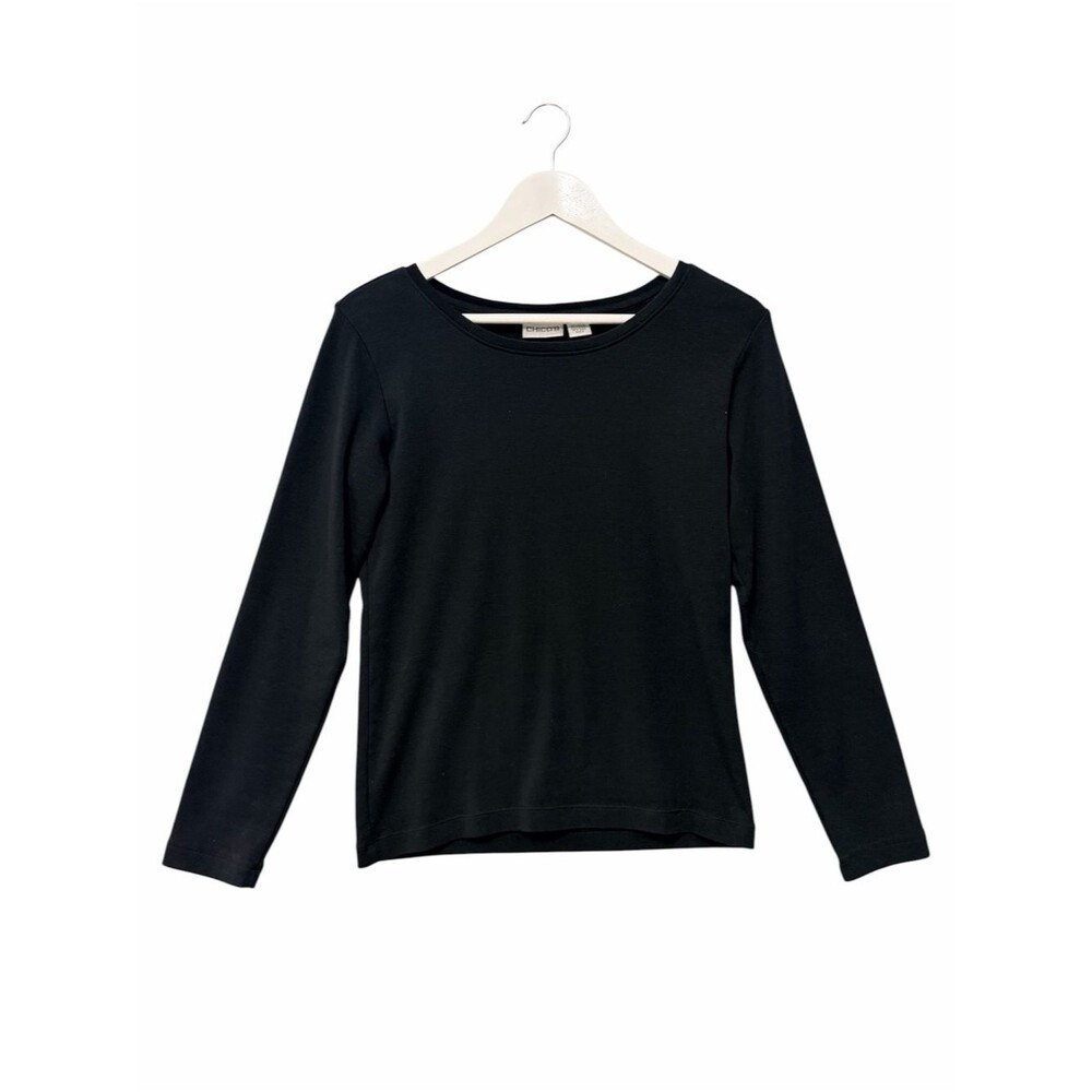 Chico's Long Sleeve Boat Neck Tee Size (0) XS Black Minimalist Capsule